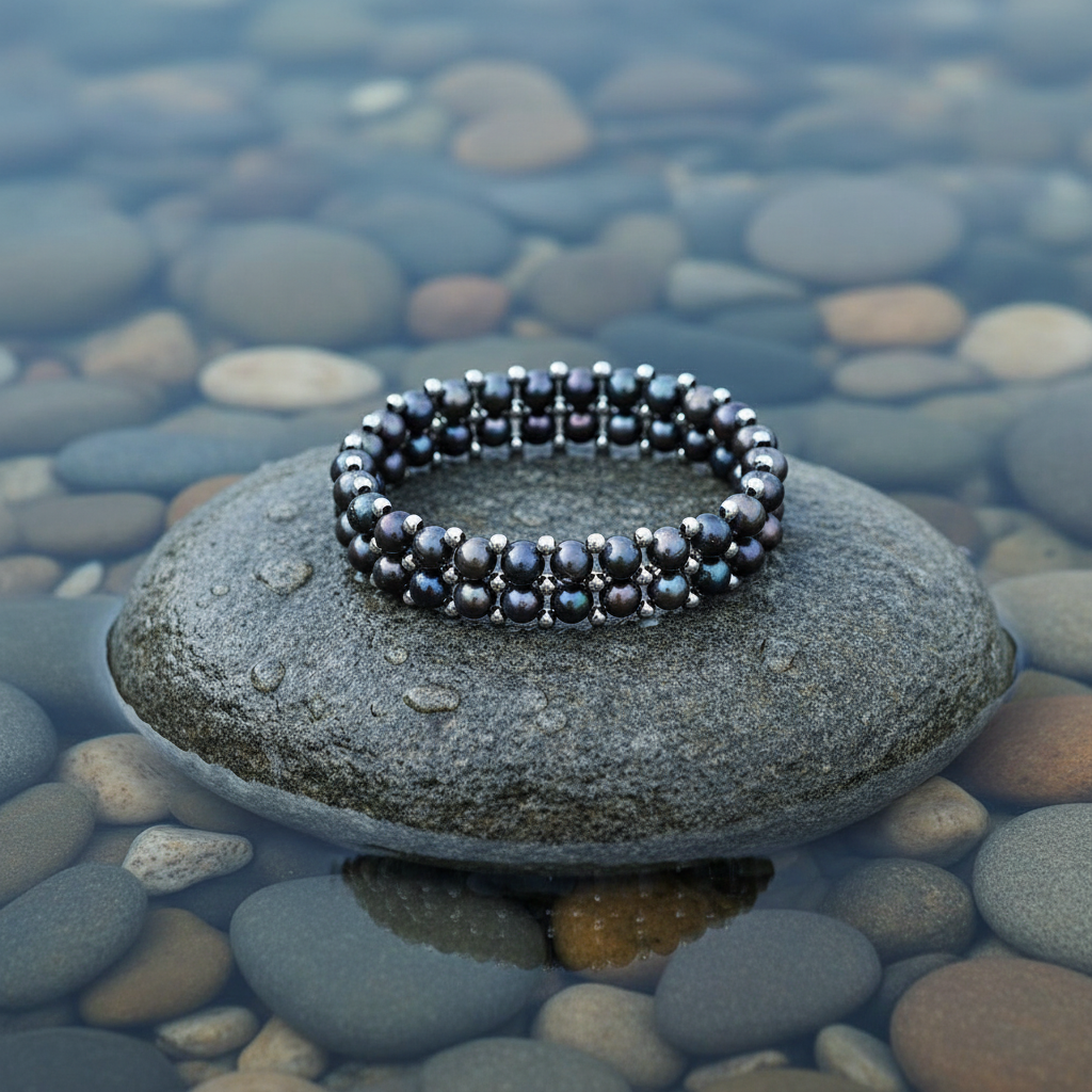 Zoetwater parel armband Bowiene op realistische grijze steen