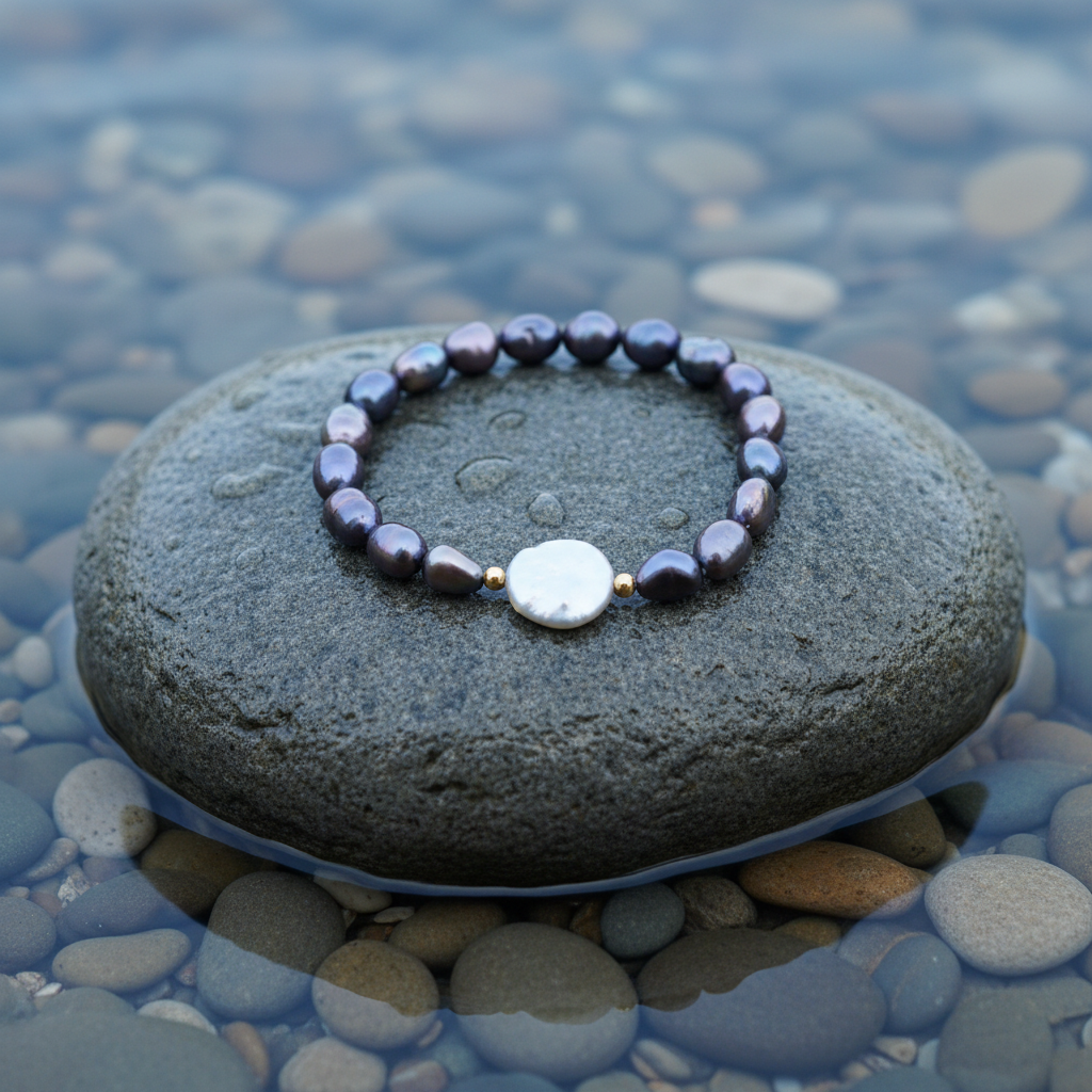 Zoetwater parel armband Danisa op realistische grijze steen