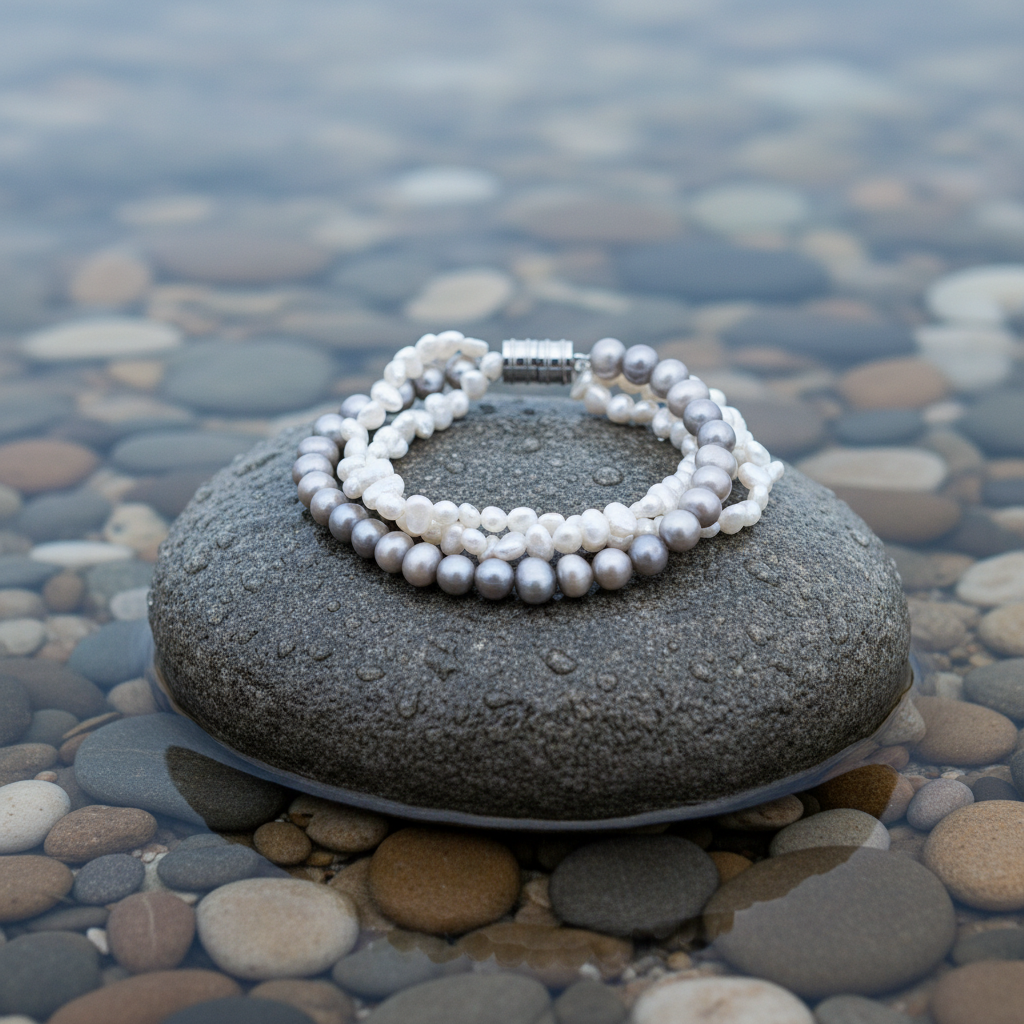 Zoetwater parel armband Gianca op realistische grijze steen