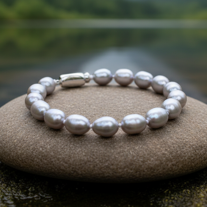 Zoetwater parel armband Grina met liggend op steen aan waterrand