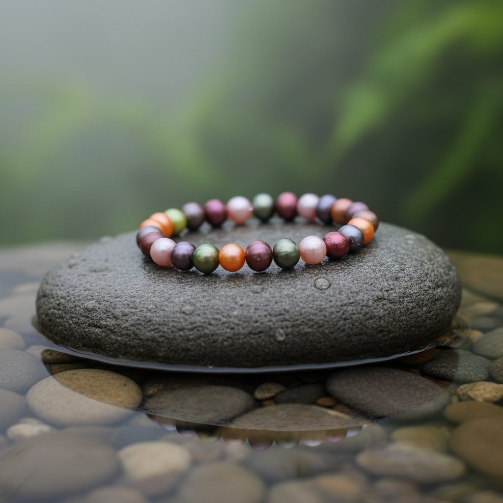 Zoetwater parel armband Indian Summer op natte grijze steen - variant