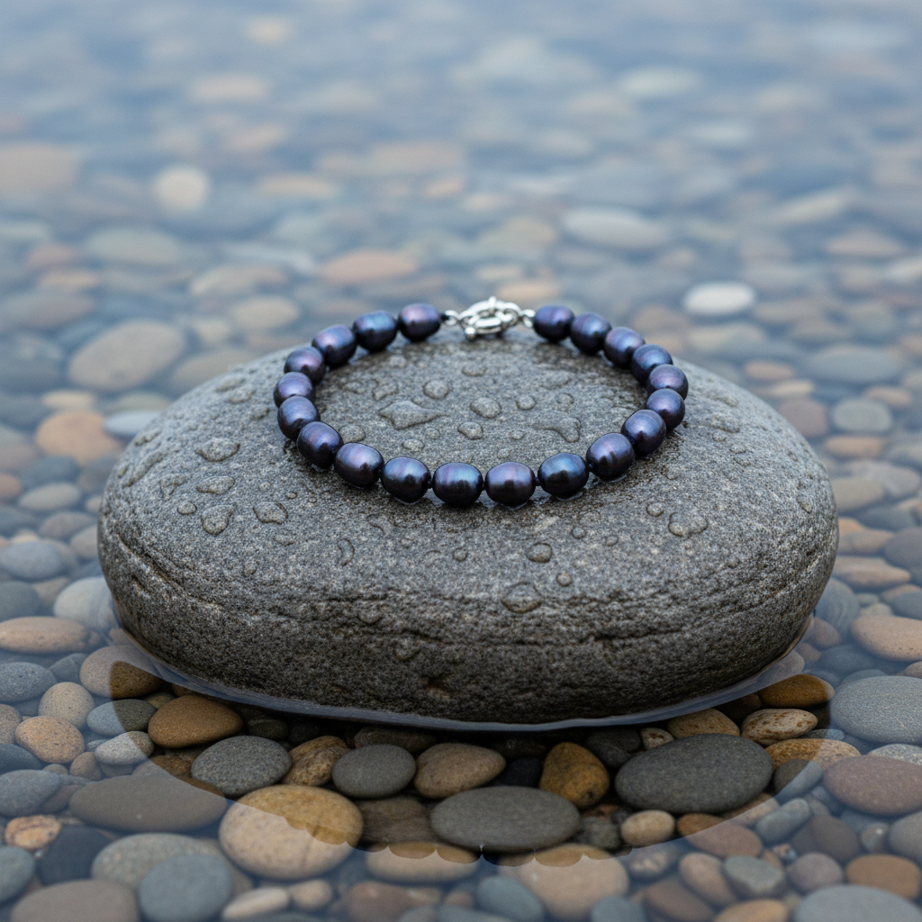 Zoetwater parel armband Lita op realistische grijze steen