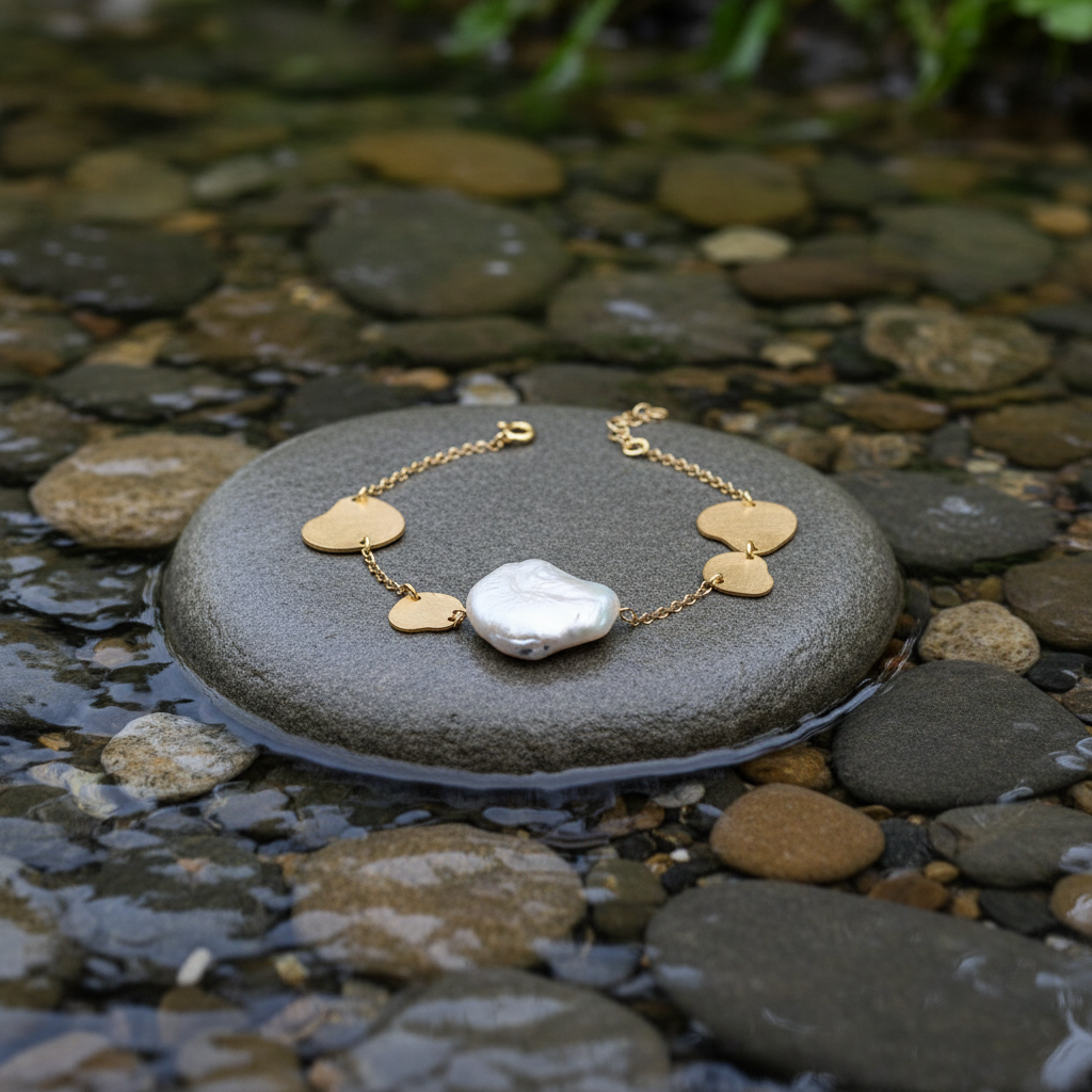 Zoetwater parel armband Marlieke op steen omringd door water