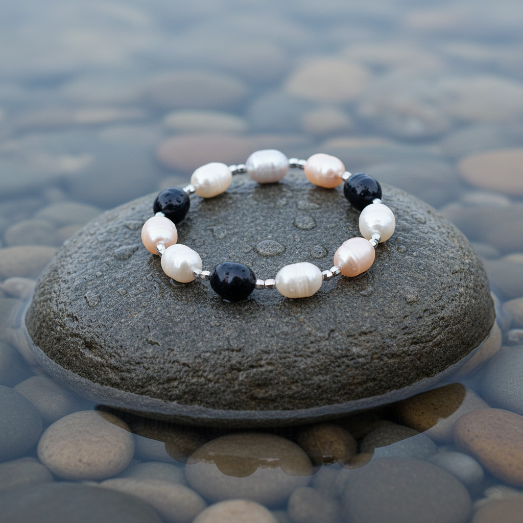 Zoetwater parel armband Marlotte op realistische grijze steen