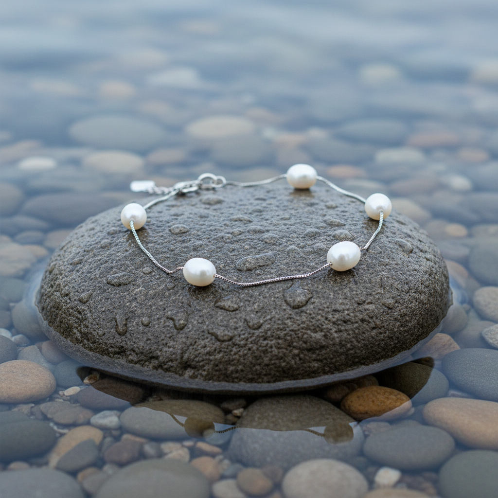 Zoetwater parel armband Pearl Chain op realistische grijze steen