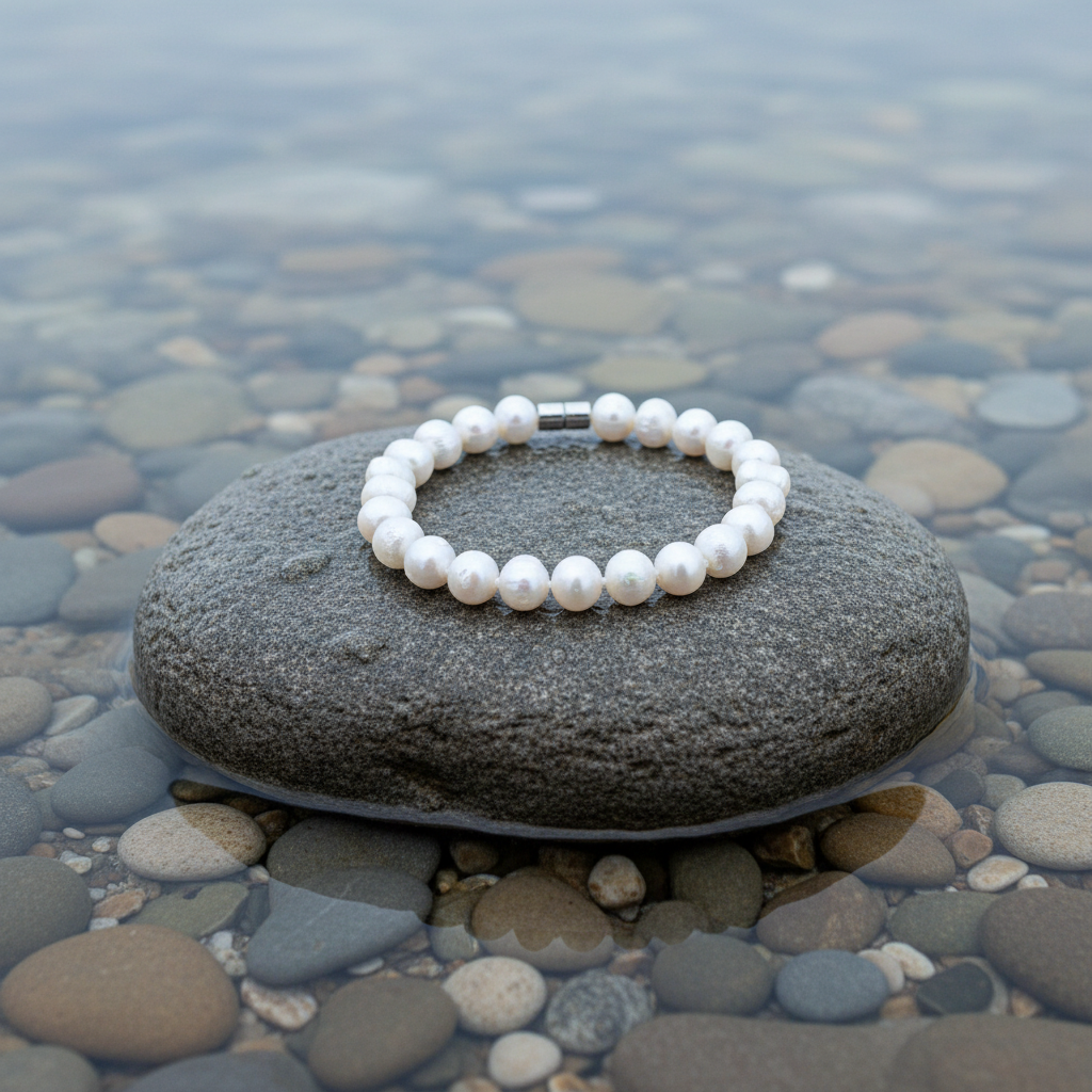 Zoetwater parel armband Walla Two op realistische grijze steen