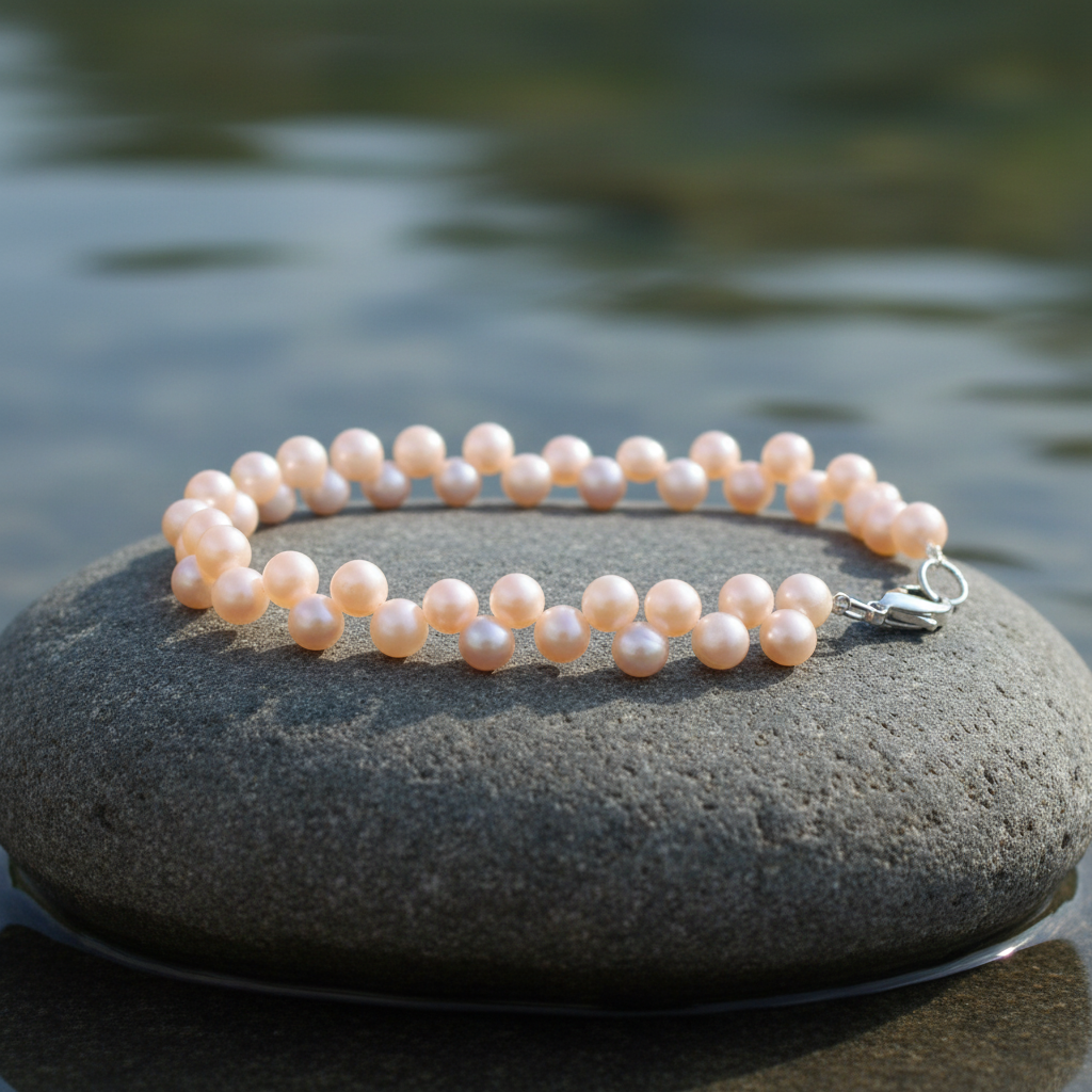 Zoetwater parel armband Zanty plat op steen