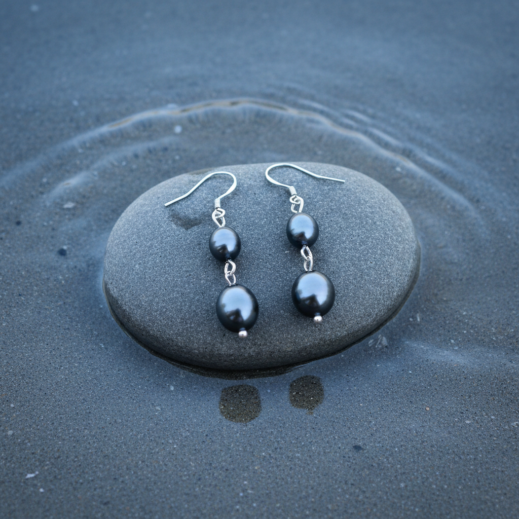 Zoetwater parel oorbellen Dorian bovenaanzicht met water