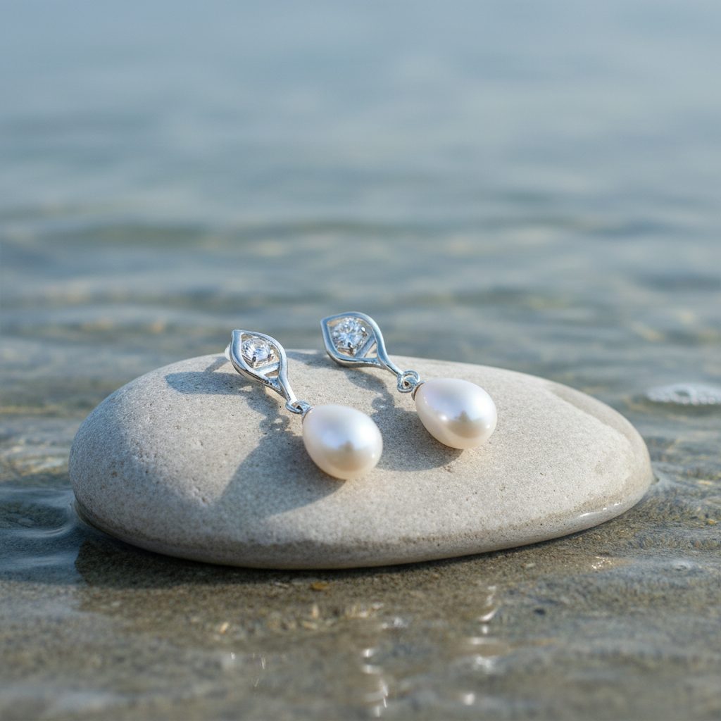 Zoetwater parel oorbellen Lepa met witte parels