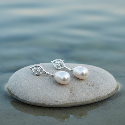 Zoetwater parel oorbellen Lepa natuurlijk