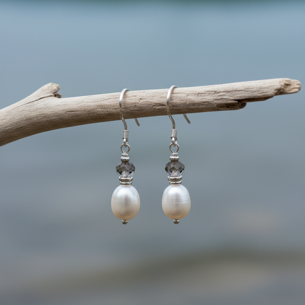 Zoetwater parel oorbellen Lola aan takje - vooraanzicht