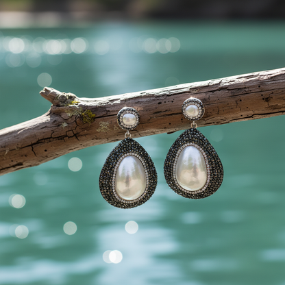 Zoetwater parel oorbellen met schelp Bright Shell Oval natuurlijke compositie