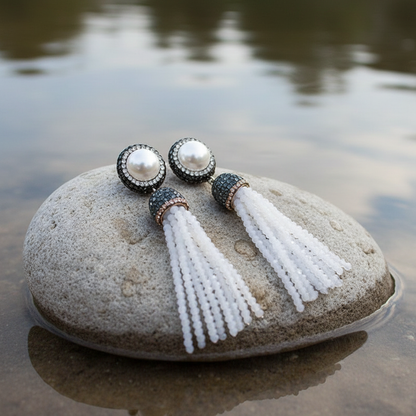 Zoetwater parel oorbellen op steen zonder groen