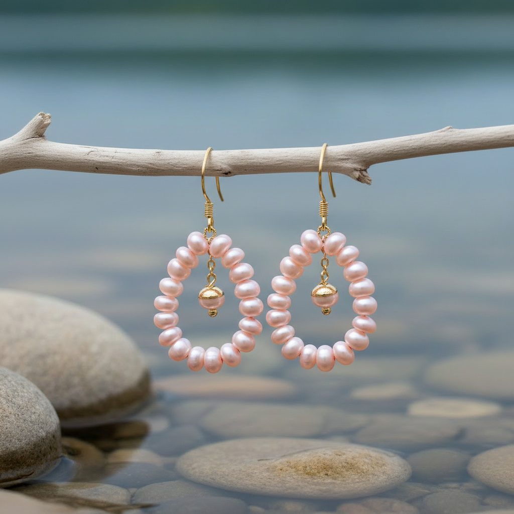 Zoetwater parel oorbellen Zuyin aan takje - roze tinten