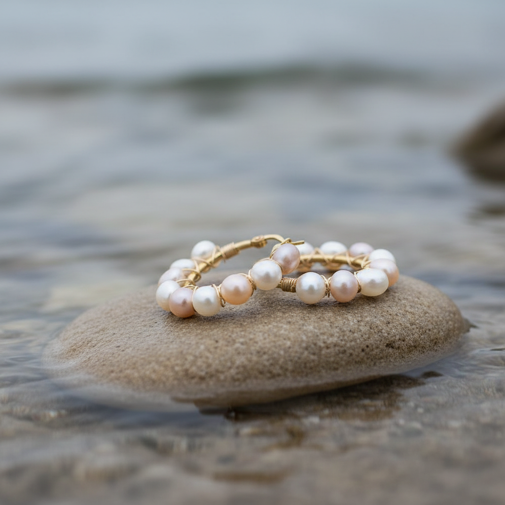 Zoetwater parel oorringen Losita zachte kleuren