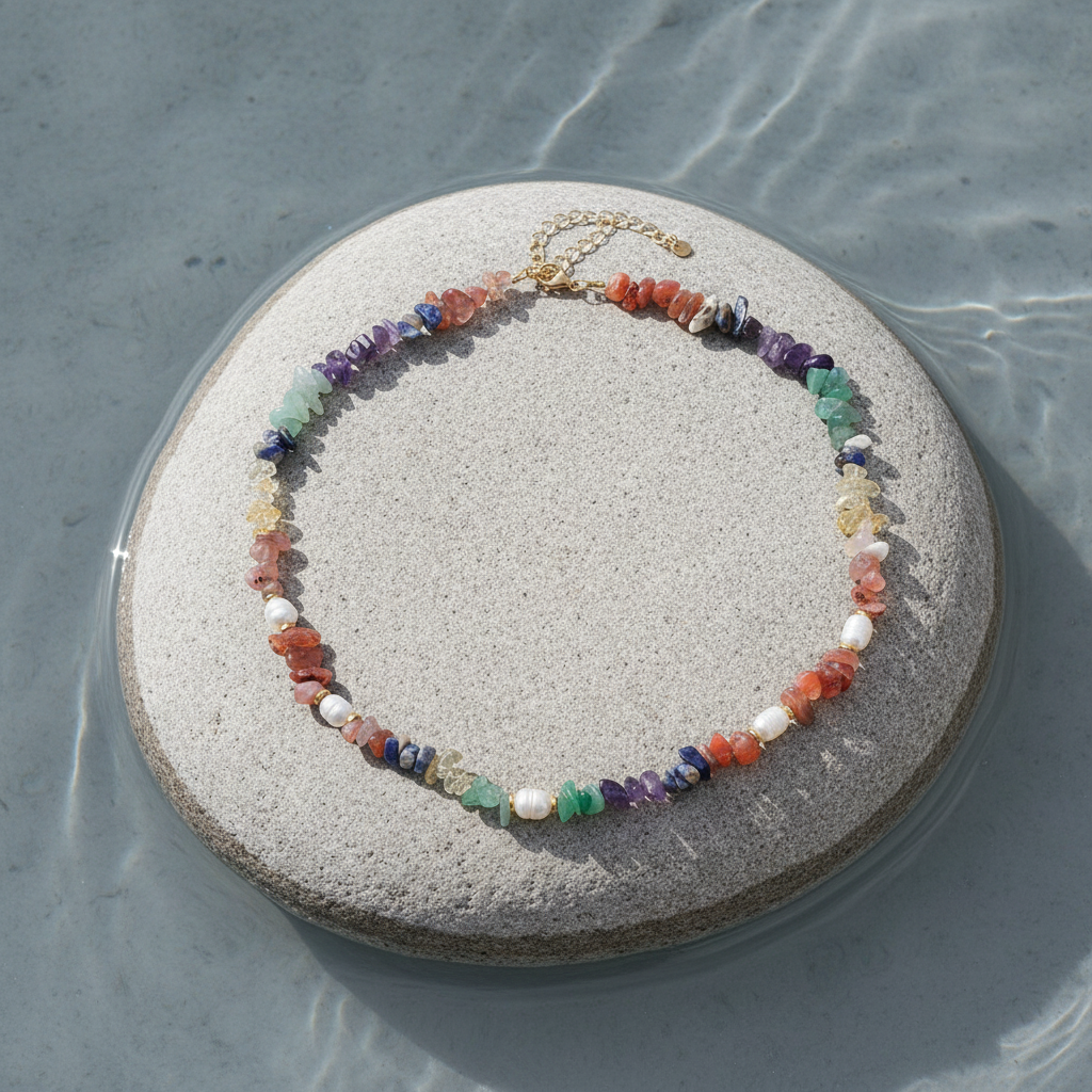 Zoetwater parelketting Pearl Gemstone Chips bovenaanzicht