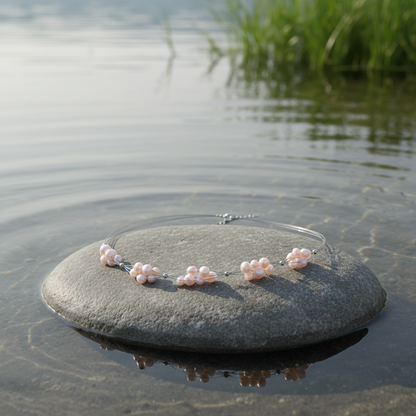 Zoetwater parelketting Sanny op steen aan het water