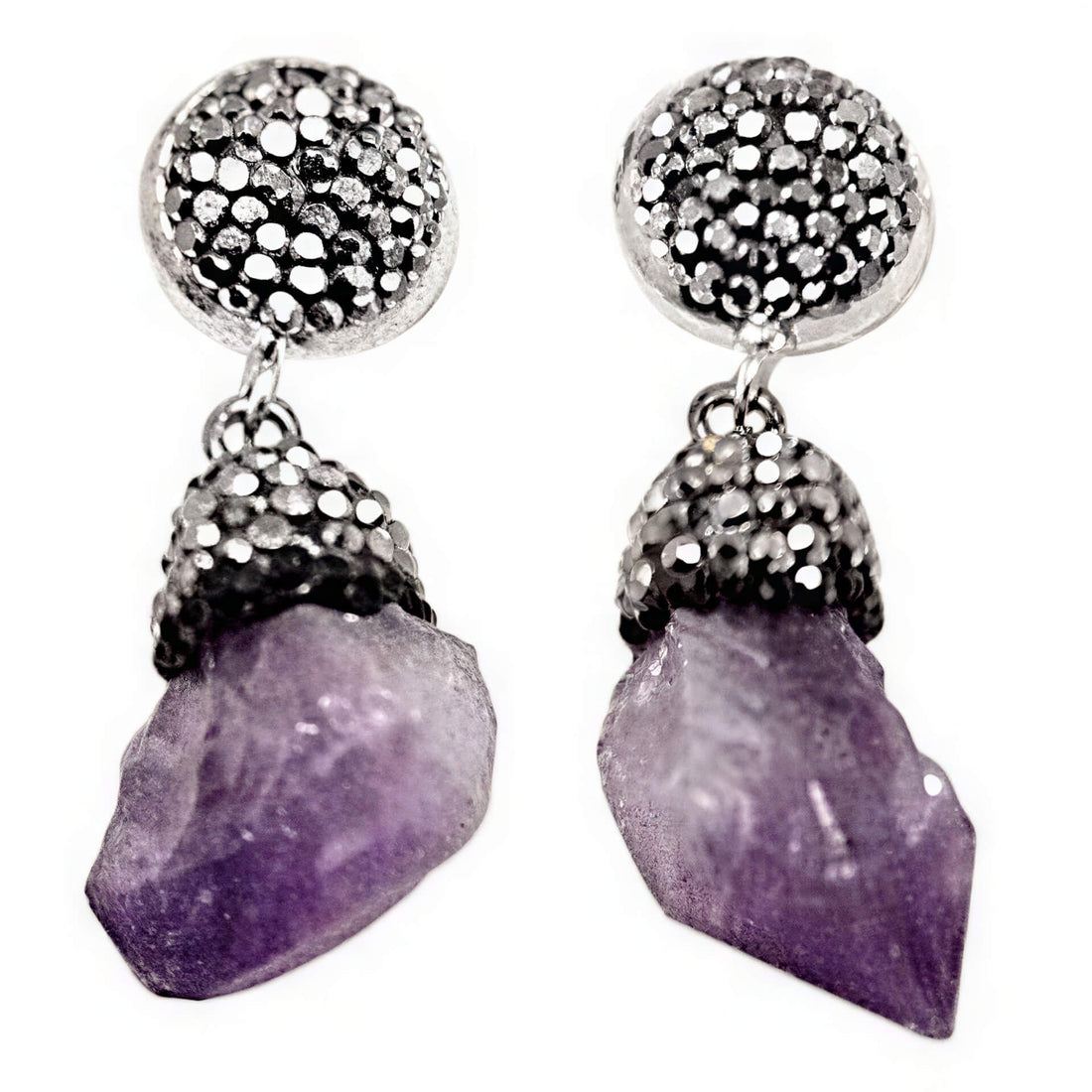 Paarse edelstenen oorknoppen met amethist en stras steentjes | Bright Amethyst