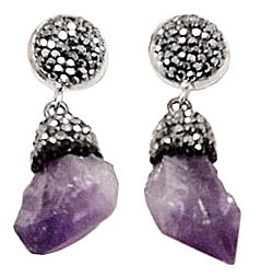 Paarse edelstenen oorknoppen met amethist en stras steentjes | Bright Amethyst