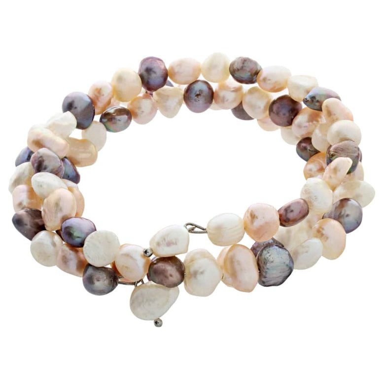 Zoetwater parel wikkel armband in de kleuren wit, zalm en bruin | Zen Earth