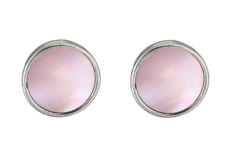 Roze parelmoeren oorbellen, vooraanzicht | Shell Pink Stud Round