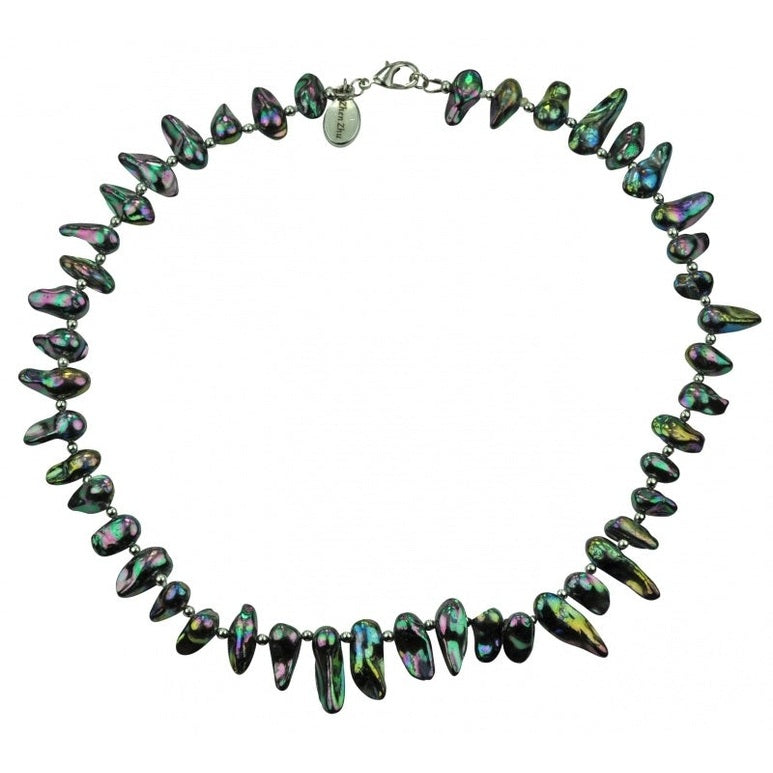 Zoetwater parelketting met zwart groene parels en sterling zilver (925) | Blister AB Blue