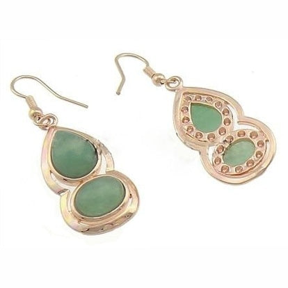 Groen edelstenen oorbellen met aventurien en rosé goud voor en achterzijde | Green Aventurine Gold