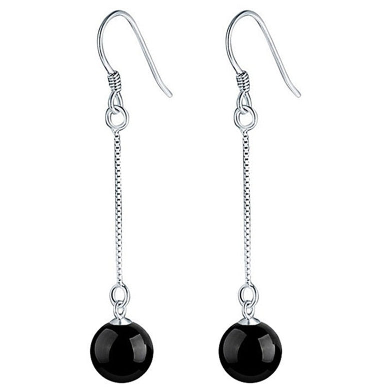 Lange zwarte edelstenen oorbellen met agaat en sterling zilver (925) | Silver Black Dangling Agate