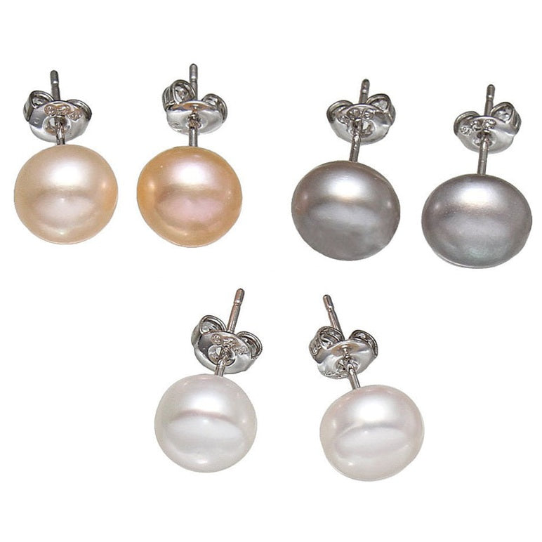 Zoetwater parel oorknopjes in de kleuren wit, zalm en grijs | set Mea-Zea-Gea