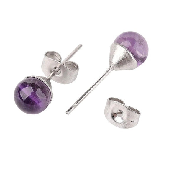 Paarse edelstenen oorknopjes met amethist en zilver edelstaal voor en achterzijde | Little Amethyst Stud