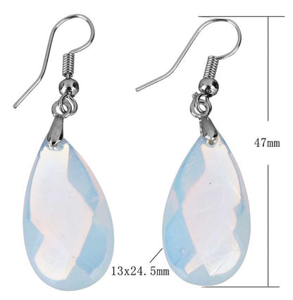 Licht blauwe edelstenen oorbellen met zee opaal en sterling zilver (925), maataanduiding | Facet Sea Opal