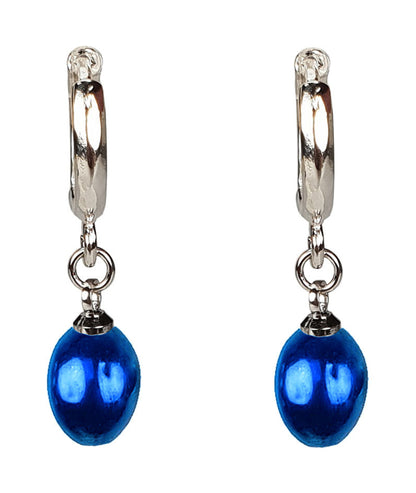 Blauwe zoetwater parel oorbellen met zilver edelstalen oorringen vooraanzicht | Blue Bells