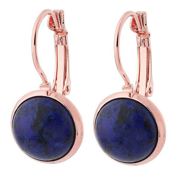 Blauwe edelstenen oorbellen met rose goud | Lapis Lazuli Round Rose Gold