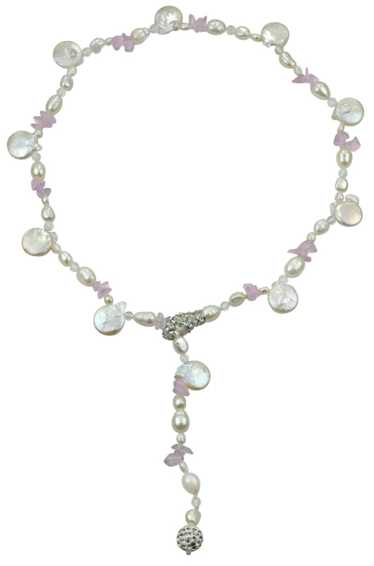 Zoetwater parelketting met edelsteen White Coin White Amethyst