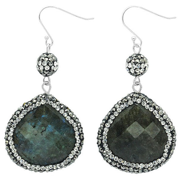 Edelstenen oorbellen met labradoriet, stras steentjes en sterling zilver (925) | Bright Labradorite