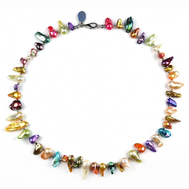 Zoetwater parelketting met vrolijk gekleurde parels en sterling zilver (925) | Blister AB Color