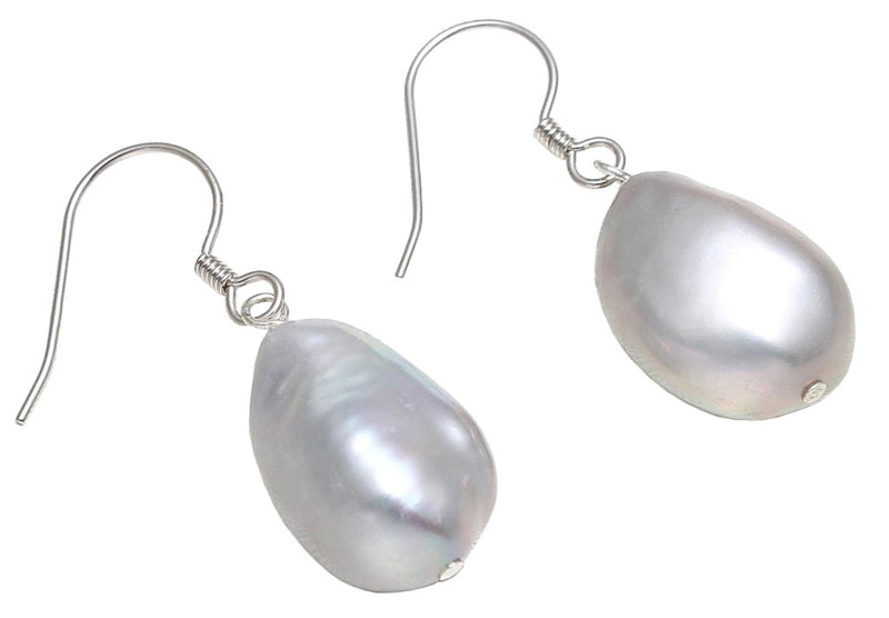 Grijze barok parels met sterling zilver liggend | Big Grey Dangling Baroque Pearl