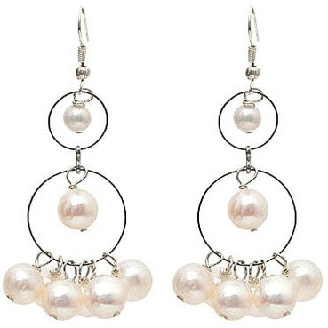Lange witte zoetwater parel oorbellen met sterling zilver (925) | Long Style Pearl