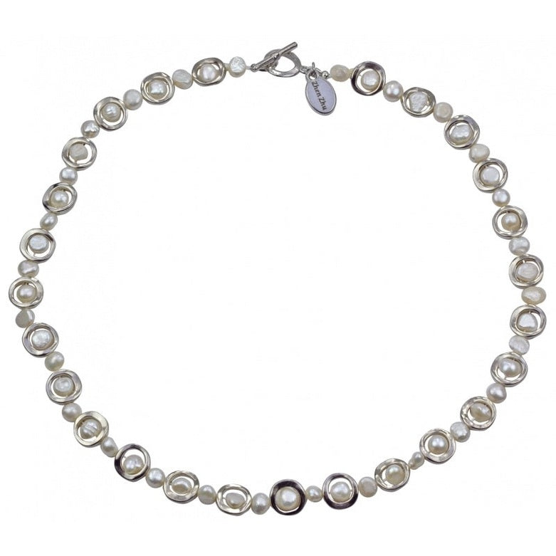 Zoetwater parelketting met witte parels | set Pearl Geometric