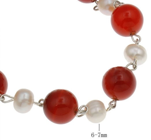 Zoetwaterparel met edelsteen armband Pearl Red Agate Ball