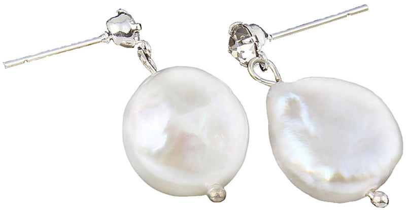 Witte zoetwater parel oorbellen met witte coin parels en stras steentjes, liggend | Bling Colly