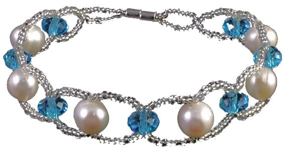 Zoetwater parel en kristallen armband Pearl Crystal Blue 8