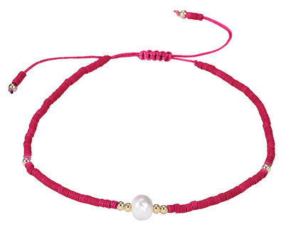 Wit zoetwater parel armband met rode kraaltje | Mini Pearl One Red Color