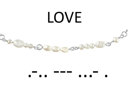 Cadeau set zoetwater parelketting Morse Code Love Pearl Silver