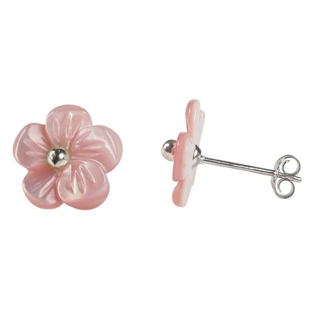 Roze parelmoeren oorbellen in bloem vorm met sterling zilver 925 | Pink Shell Flower