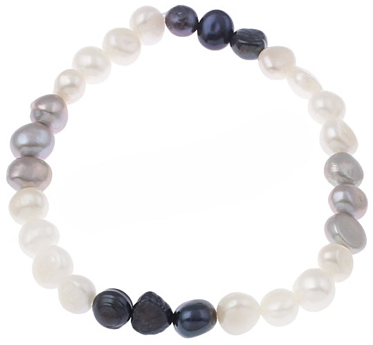 Zoetwater parel armband met witte, grijze en blauwe parels, elastisch | Pearl Trio White Grey Blue