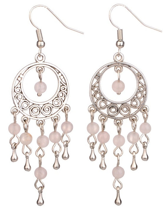 Roze edelstenen oorbellen met rozenkwarts en sterling zilver (925), Rozenkwarts oorbellen met sterling zilver (925)