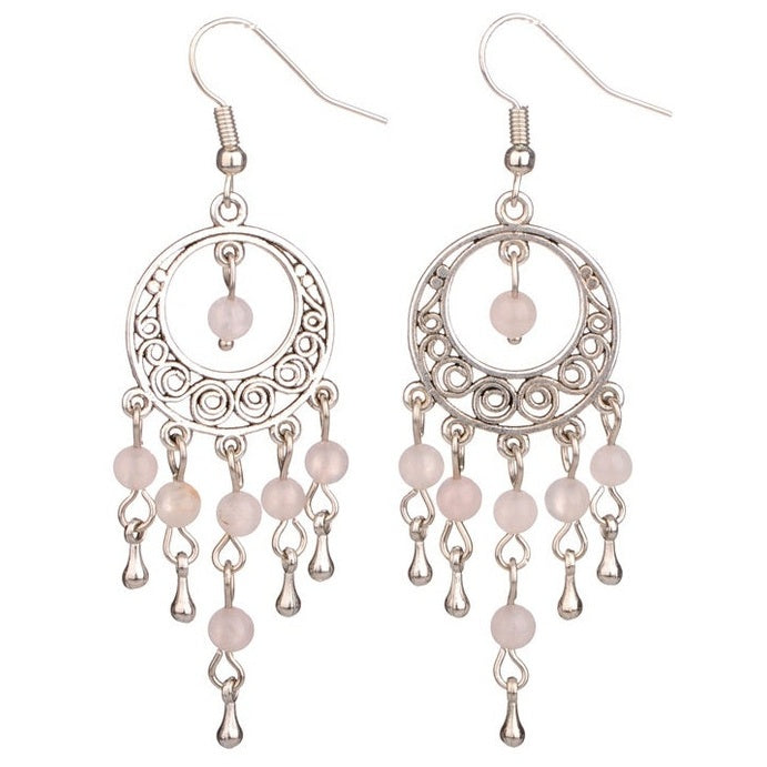 Roze edelstenen oorbellen met rozenkwarts en sterling zilver (925), Rozenkwarts oorbellen met sterling zilver (925)