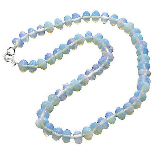 Blauwe handgeknoopte edelstenen ketting met opaal en sterling zilver (925) | Sea Opal Rondelle