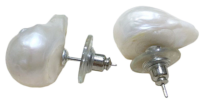 Grote witte zoetwater parel oorbellen met sterling zilver (925) zijaanzicht | Big Nucleated White Pearl